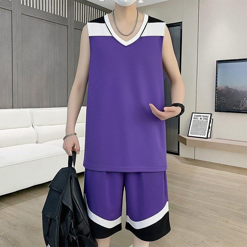 11050 Men's Summer 2026 Ice Silk Quick-Dry Vest & Shorts Set for Basketball Training - Sleeveless & Loose Fit