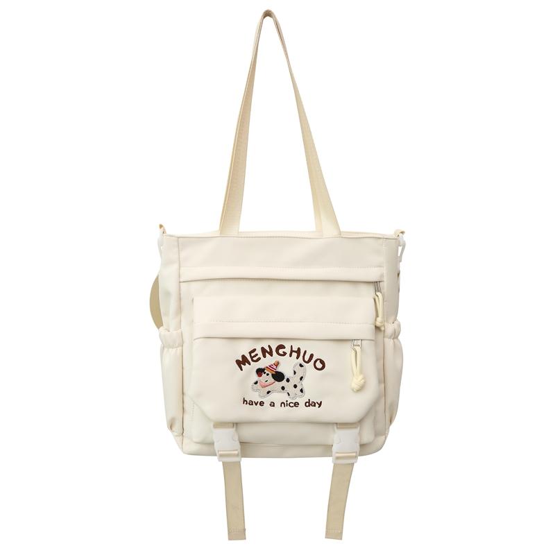 

Сумка-тоут для учеников старших классов в стиле колледжа с вышитым рисунком щенка, большая вместительная сумка через плечо белый