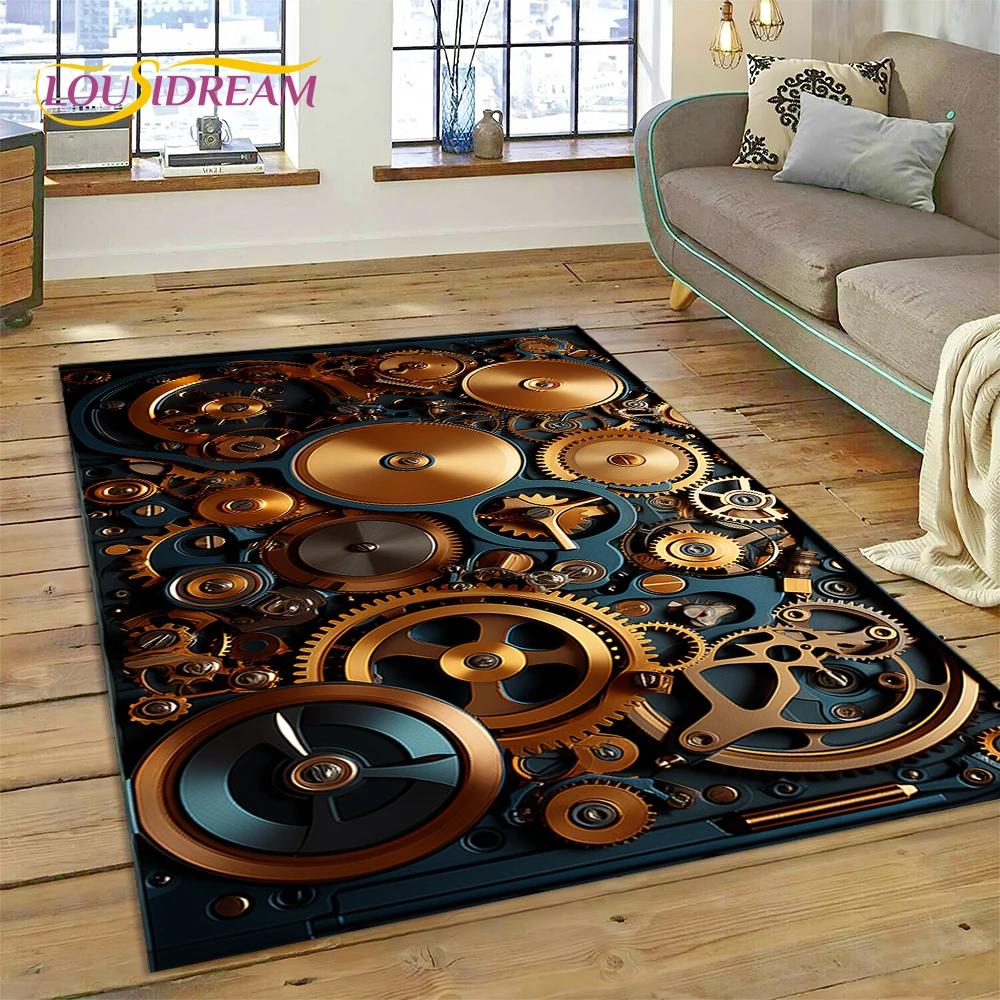 3D Mechanical Cogs Gears Steampunk Rug Carpet for Living Room Bedroom Decor,floor Mat Non-slip Decoration for Sofa Doormat Gifts