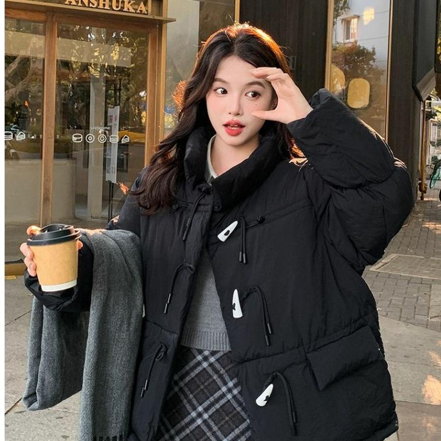 Women's Winter Korean Style Buckle Coat Cotton Padded Jacket with Fleece Lining