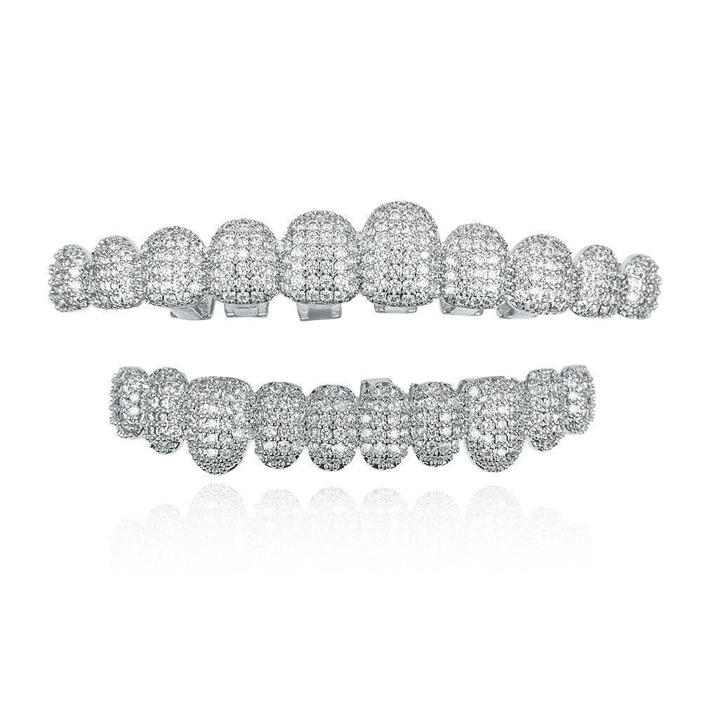 Grillz din Cupru Placat cu Aur Real de 14K și Zirconiu – Halloween Hip Hop Exagerat Rap Bijuterii pentru Dinți cu Diamante