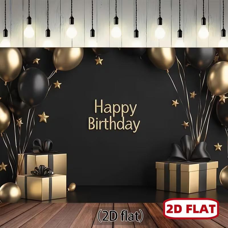 2D Flat Printing Black Gold Balloon Happy Birthday Photography Background