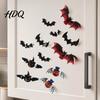 Reusable Halloween Stickers 12Pcs Bats Wall Decals 3D Bat for Home Decor Bright Color Pumpkin Decal 4 Size Waterproof Black Spooky Bedroom