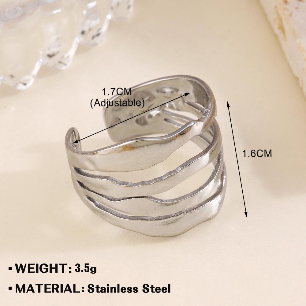 European & American Fashion Stainless Steel Heart-Shaped Geometric Ring - French Retro Style