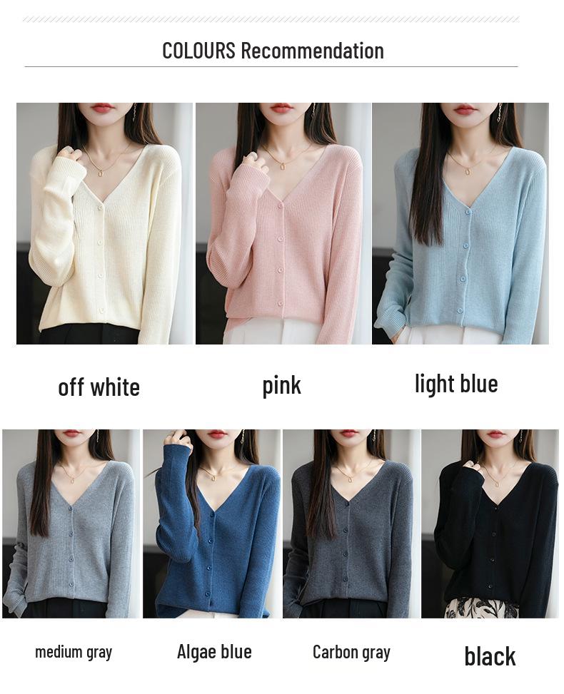 Versatile Fashion Wool V-Neck Ribbed Cardigan Sweater, Long Sleeve Top