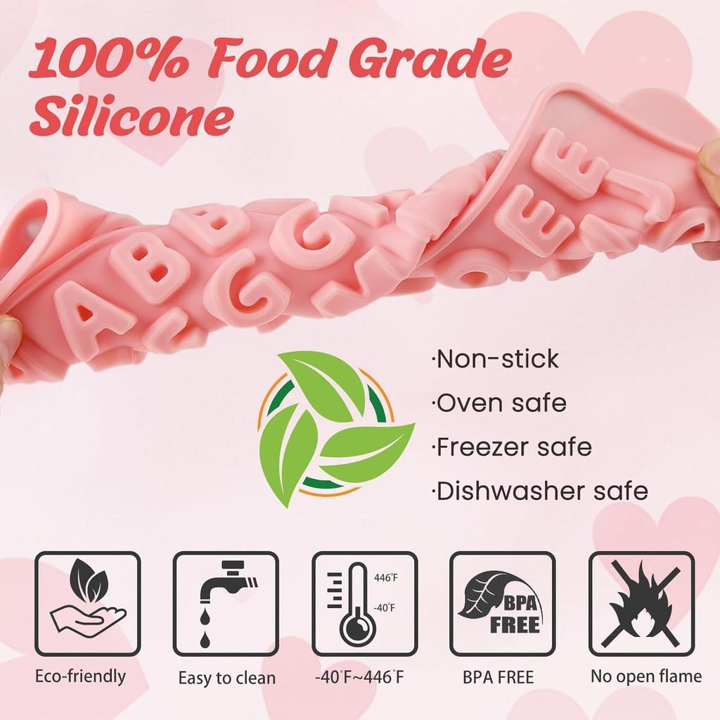 JOERSH 2PCS Silicone Letter Molds, Non-Stick Number Alphabet Fondant Chocolate Molds for Birthday Cake Decorating, Cupcake Topper, Candy