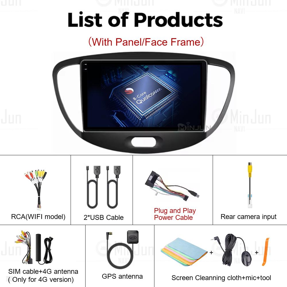 Android 14 CarPlay Auto Qualcomm Car Radio For Hyundai i10 2007 2008 2009 2010 2011 2012 2013 GPS Multimedia Playerstereo