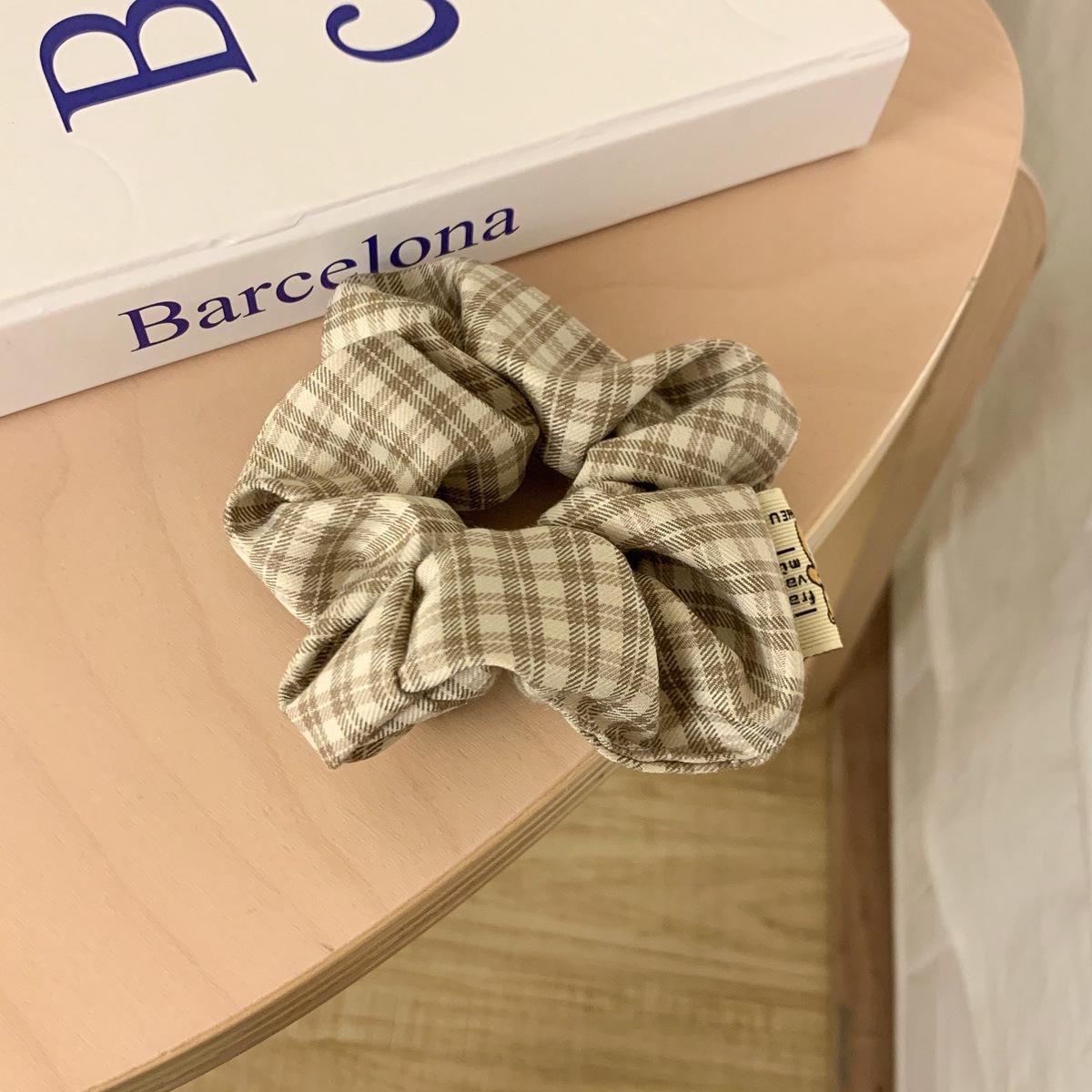 

Brown Color Lattice Scrunchies Women Girls Fashion Hair Accessories College Student Elastic Hair Bands Cartoon Ponytail Holder