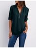Loose Fit Women's Chiffon Shirt with Long Sleeves and V-neck Adjustable Zipper Plus Size