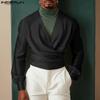 INCERUN Herren Deep V-Ausschnitt Vorne gekreuzt Einfarbig Bandage 70er Jahre Retro Tops Partyhemden