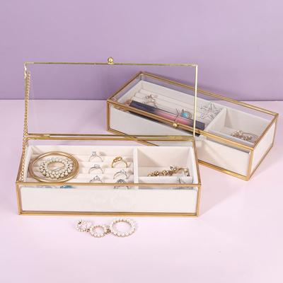 Glas-Schmuckschatulle - großes Fassungsvermögen, unterteilte Fächer, Premium-Schmuckorganizer - Ohrring- und Schmuck-Vitrine