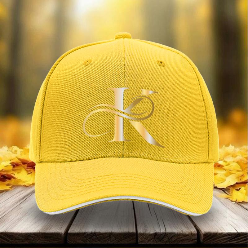 New Unisex Adjustable Baseball Cap With Golden K Letter Print For Outdoor Casual Sports Daily Wear