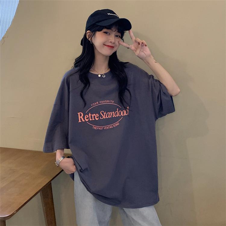

Summer Fashion Short Sleeve O Neck Letter Printed Oversize Casual Pullover Cotton T Shirt Top for Ladies M