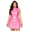S-3XL Wet Look PU Sleeveless Dress Open Front Button Overlay Pleated Hem Glossy Vinyl for Rave Party Club Night