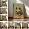 Whimsical Frog and Cocktail Canvas Poster Frog Bathing & Drink Coffee Animal Wall Art Printing for Modern Kitchen Home Decor
