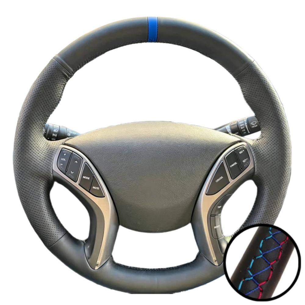 Car Accessories Hand-stitched Black Artificial Leather 2011-2016 Avante i30 2012-2016 Steering Wheel Cover For Hyundai Elantra