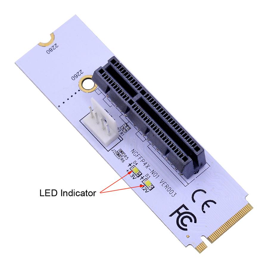 2Pcs NGFF M2 to PCI-e 4X 1X Slot Riser Card M Key SSD Port to PCIE Adapter