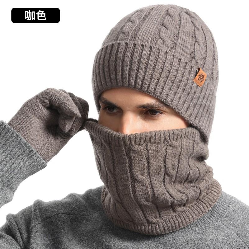 Warm Winter Knit Hat Scarf Gloves Set Men - Alpaca Blend Thick Lined Outdoor Cycling Accessory In Black Grey Coffee Navy