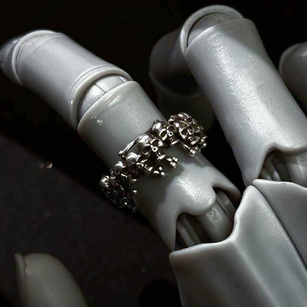 Retro “Ossuary” Skulls Adjustable Open Ring For Men Women Silver-plated Copper Punk Gothic Edgy Jewelry Accessories Cool Gift