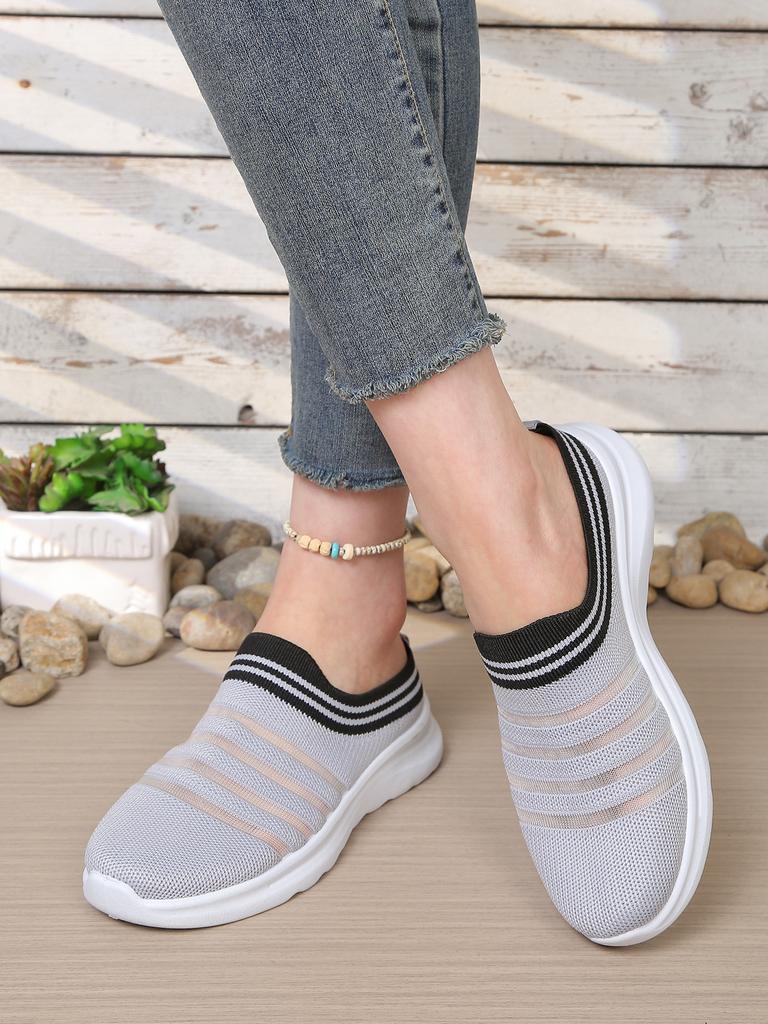 Damen Sommer Sneaker Gestreift Gestrickt Atmungsaktiv Zum Hineinschlüpfen Lässige Schuhe Zum Gehen Kostenloser Versand