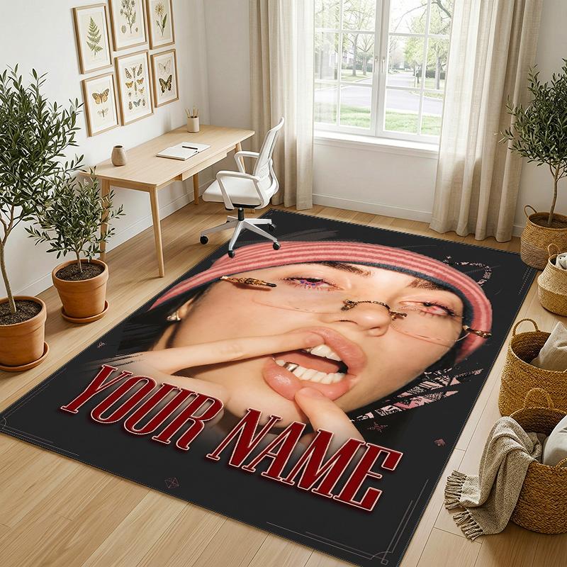 Personalized Crystal Velvet Carpet,Billie Eilish Custom Printed Name, Plush Area Rug For Home Indoor Decor
