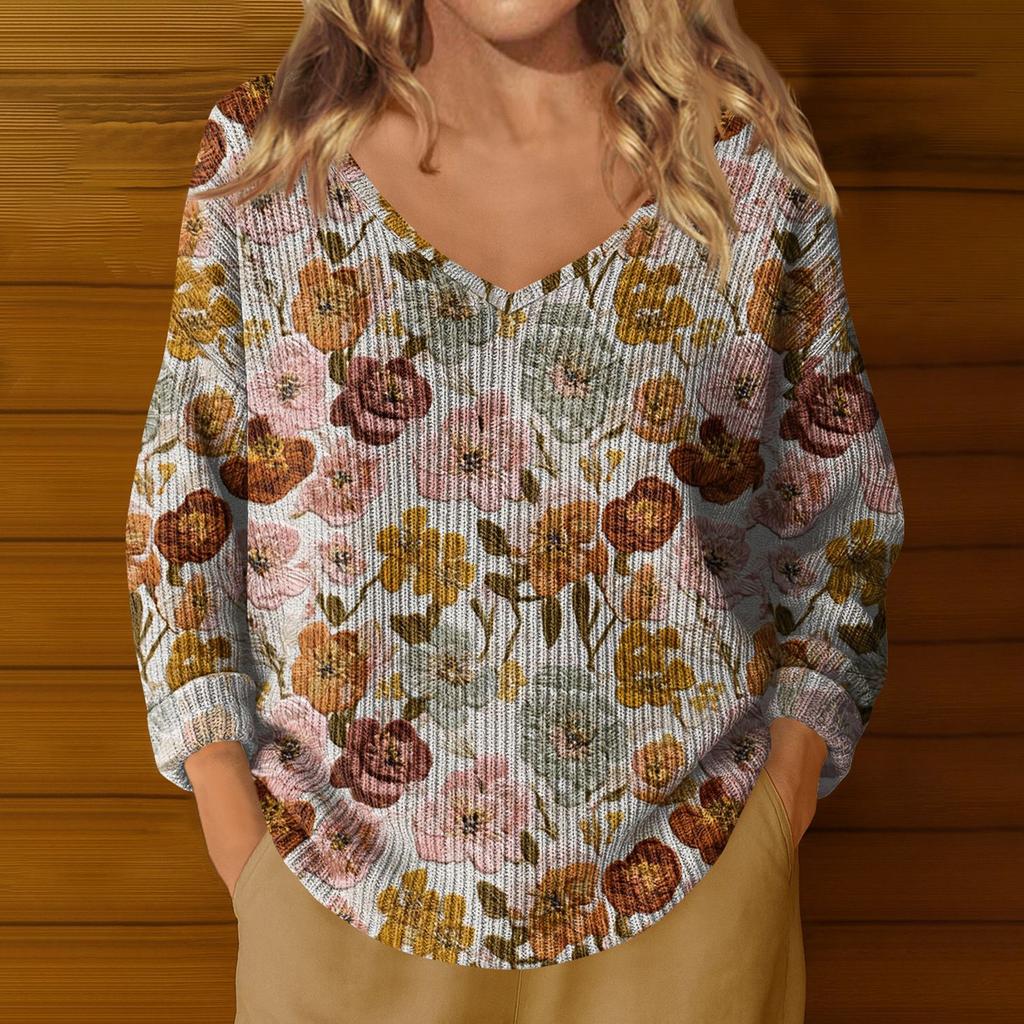 Women's Fashion V-Neck Lightweight Sweater Casual Long Sleeve Knit Pullover