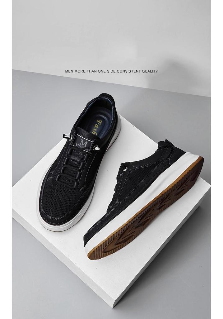 Men's Trendy White Mesh Thick-Soled Sports Casual Leather Sneakers
