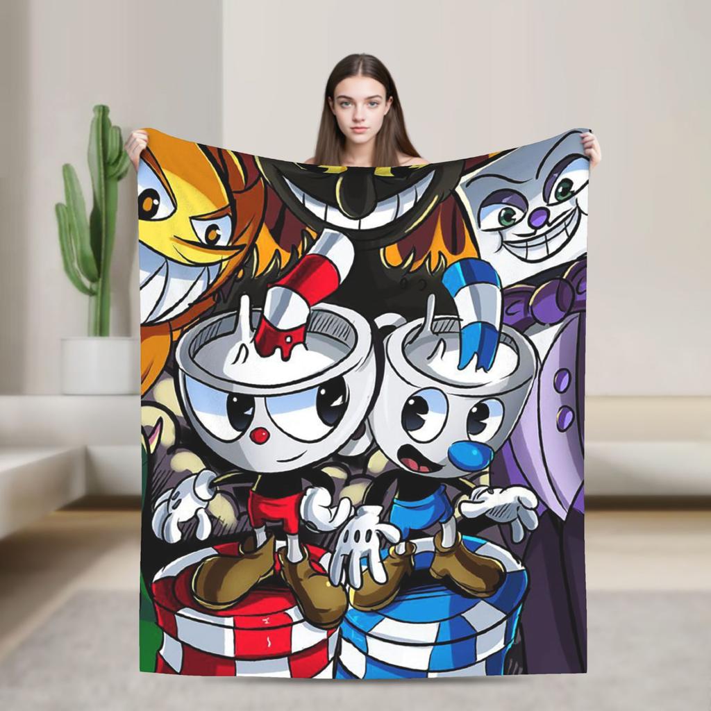 Cupheads Knitted Blanket Fleece Video Game Warm Throw Blanket for Outdoor Travel Bed Rug