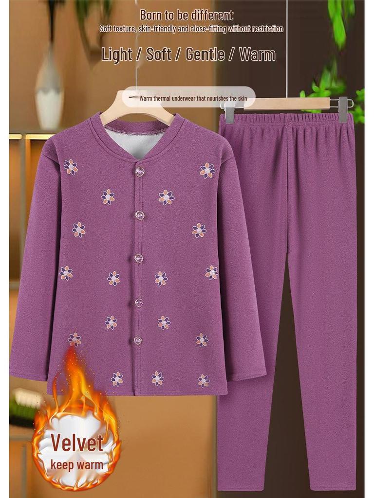 Women's Thermal Fleece-Lined Winter Pajama Set - Cardigan & Pants