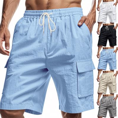 Men's Linen Solid Color Lace-up Sweatpants Men's Shorts Casual Pants