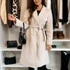 Women's Commuting Coat Winter Temperament Street Trend Solid Color Double Breasted Buckle Long Sleeve Tied Woolen Coats