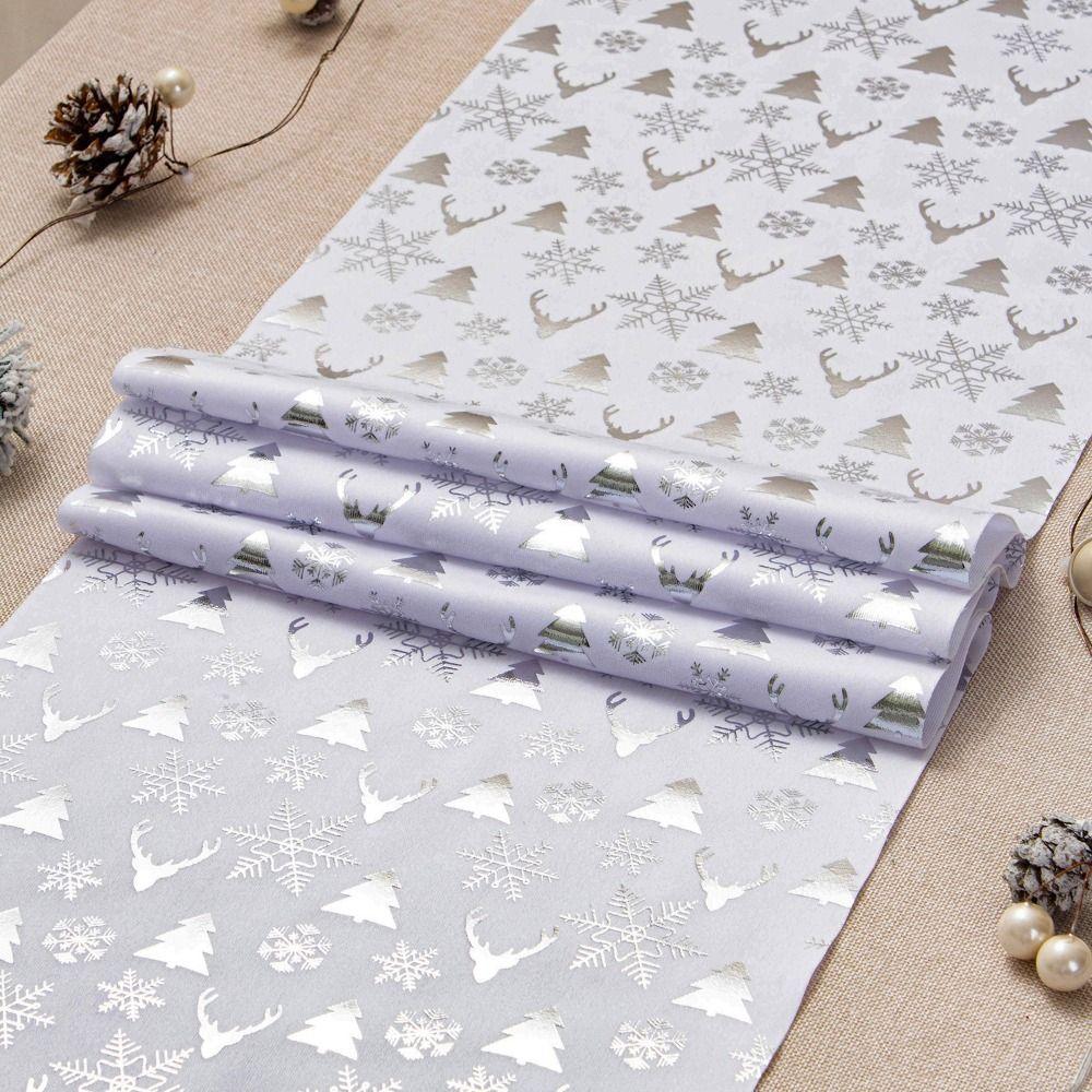 Seasonal Polyester Christmas Tablecloth Home Supplies Snowflake Printed Table Flag Navidad Table Runner Winter Holiday