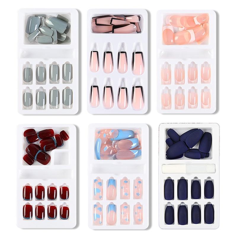 Artificial False Nails Wearable Fake Nail Press on Full Cover Detachable Fingernails Jelly Gule Nail Flie for Women Girl