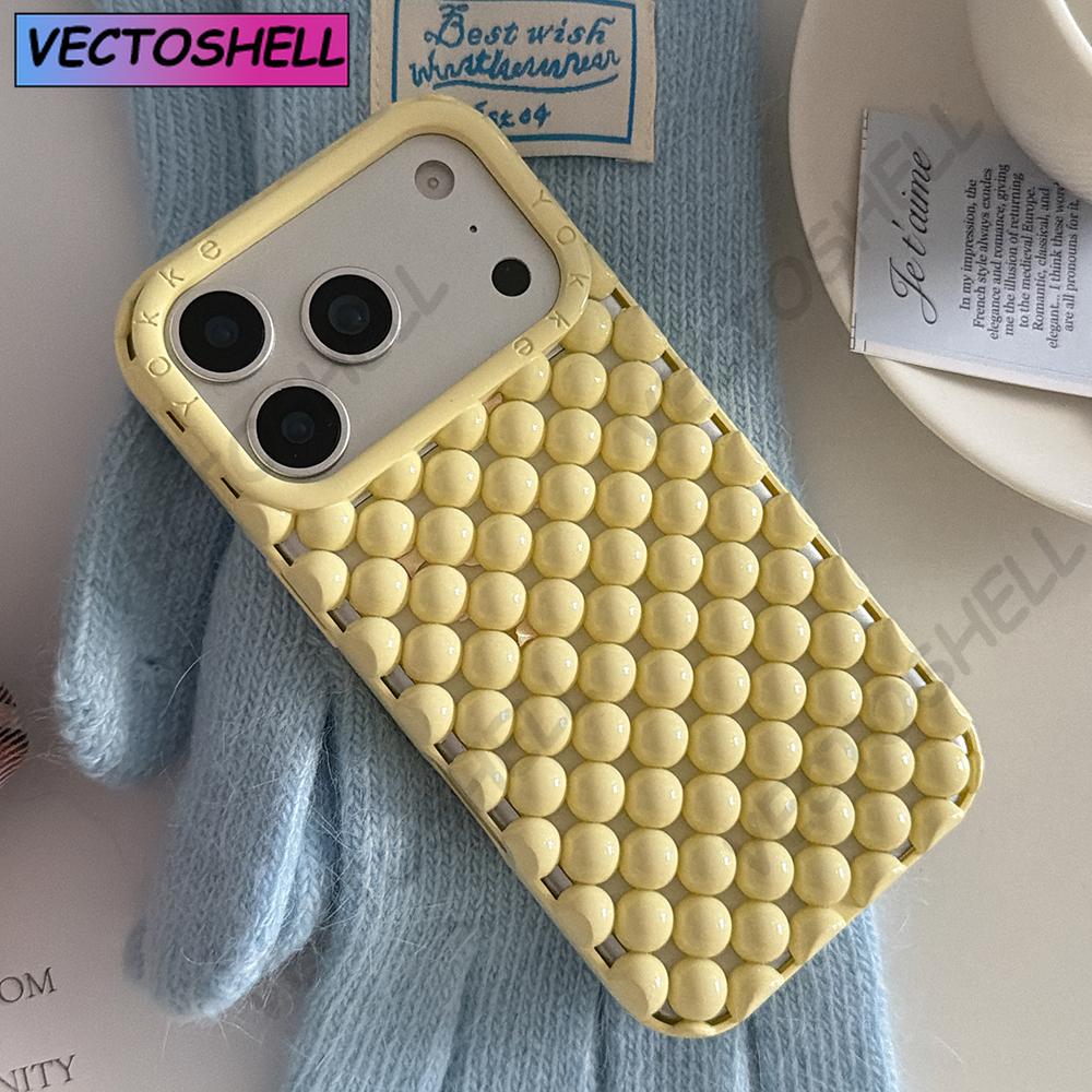 Creative Advanced Stereoscopic Hollow Out Pearl Round Bead Shock Proof Phone Cover Case For iPhone 17 16 15 14 13 Pro Max