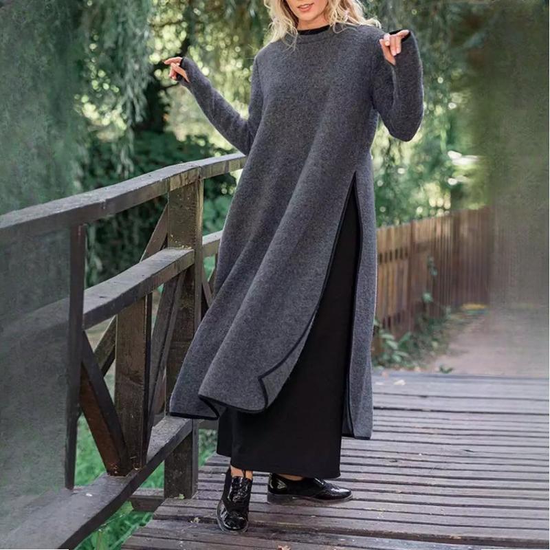 

GMXIA Осеннее Свободное Большого Размера Вязаное Кружевное Длинное Платье Толстовка с Подкладкой Повседневные Платья XXXXXL серый