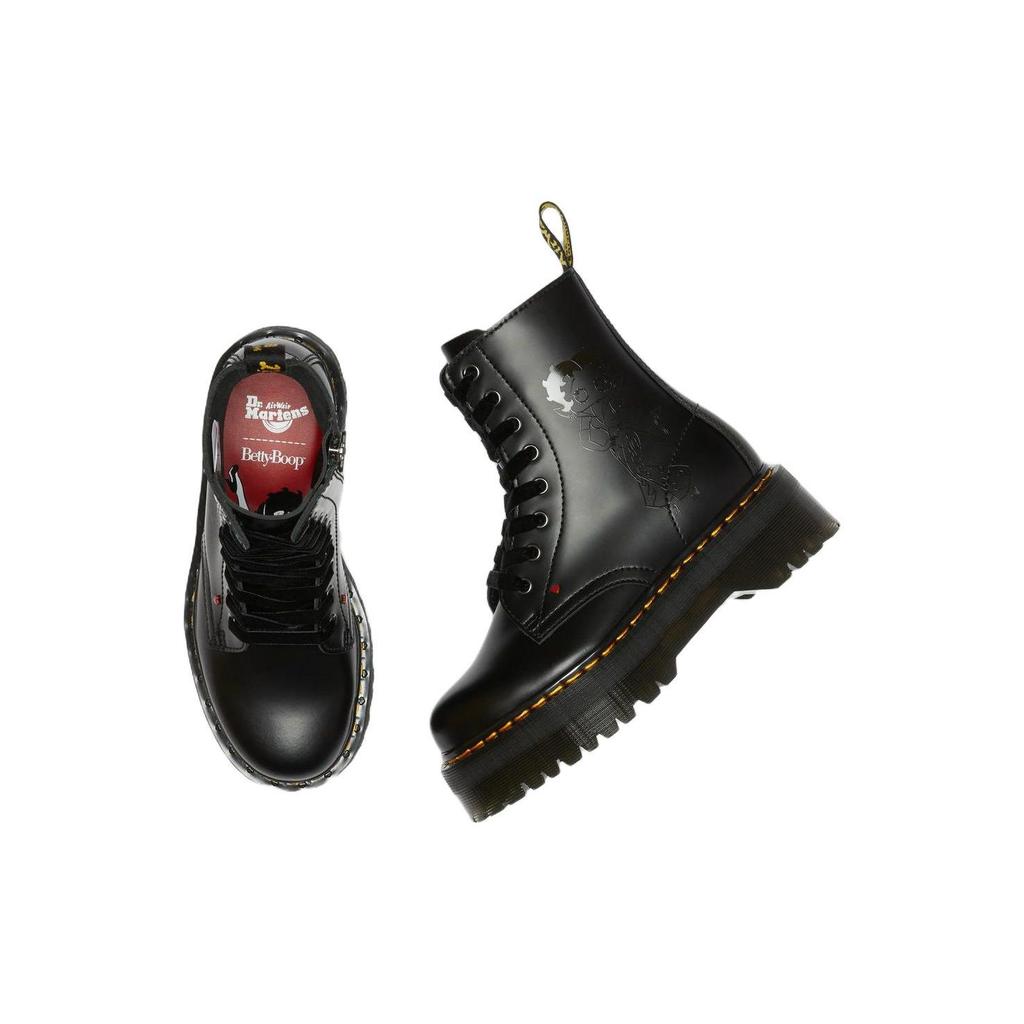Dr. Martens Betty Boop X  Jadon BB Leather Glossy Thick Sole 8 Eyelet Zipper Printed Short Boots Unisex boots Black 27932001