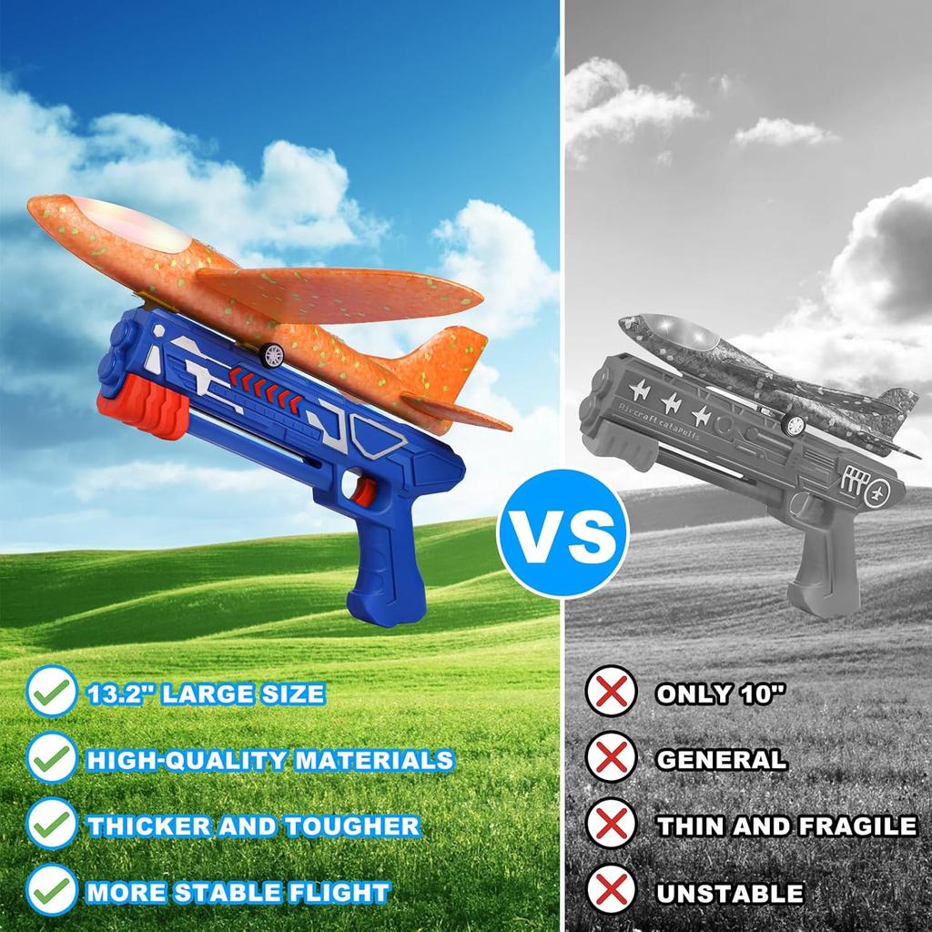 3 Pack Airplane Launcher Toys, 13.2'' LED Foam Glider Catapult Plane Toy for Boys, 2 Flight Modes Outdoor Flying Toy