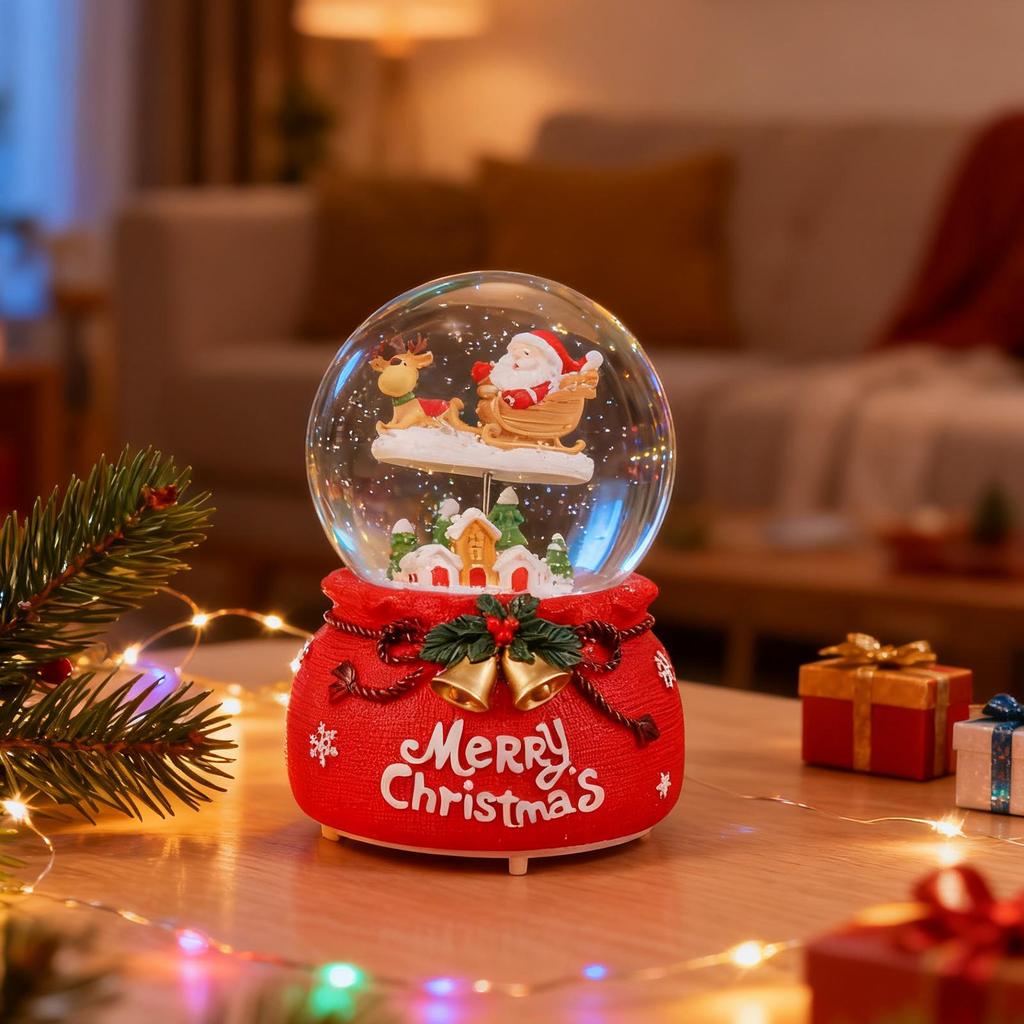 Luminous Music Box Holiday Desktop Ornaments Christmas Crystal Ball Music Box With LED Light For Holiday Desktop Ornaments
