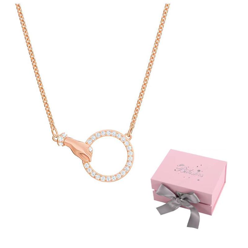 Swarovski Symbolica Faux Crystal Stone, Rose Gold Plated Necklaces Womens Rose Gold F-Pink bow gift box розового золота