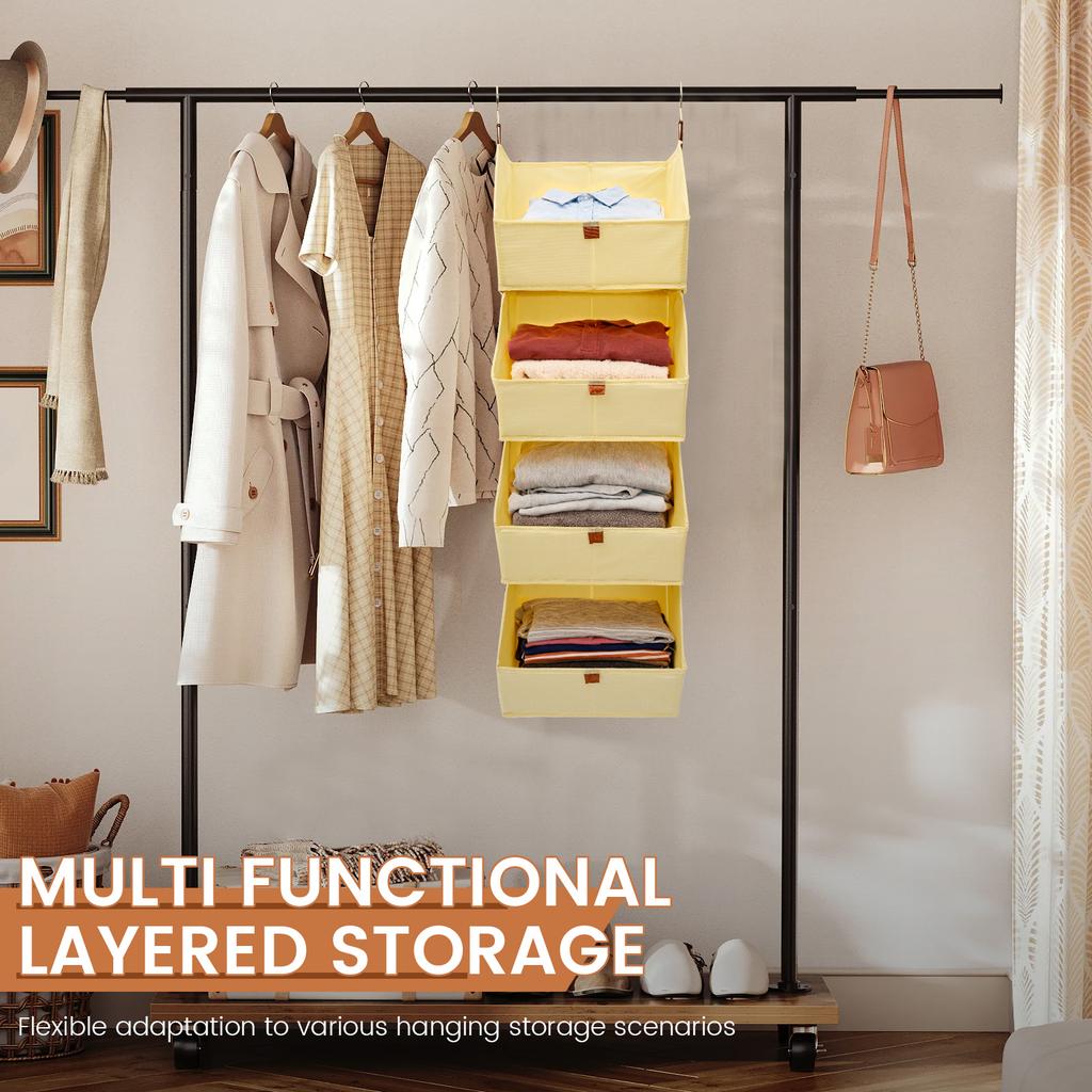 4 Tier Hanging Closet Organizer Thickened Nonwoven Fabric Closet Storage Bin Removable Storage Rack for Clothes Shoes Towel Toy