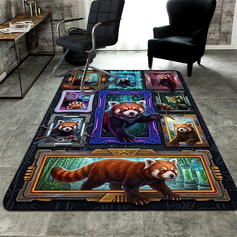 Futuristic Panda Frames Pattern Rug Floor Mat for Living Room or Bedroom Soft and Comfortable Carpet a Gift for Birthday and Holiday.
