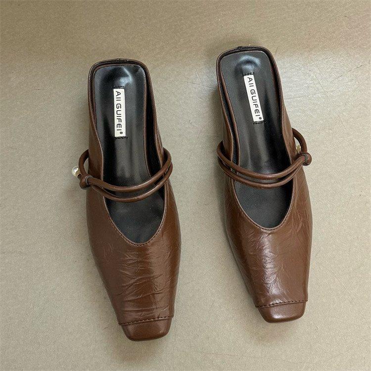 

Simple temperament slope heel bag head half slippers women s outer wear 2025 summer new flat bottom absolutely beautiful women cool slippers 40