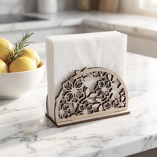Wooden Paper Towel Holder Decorative Bird Turtle Floral Tissue Dispenser with Universal Card Slot, Napkin Dispenser for Kitchen Dining Table Counter