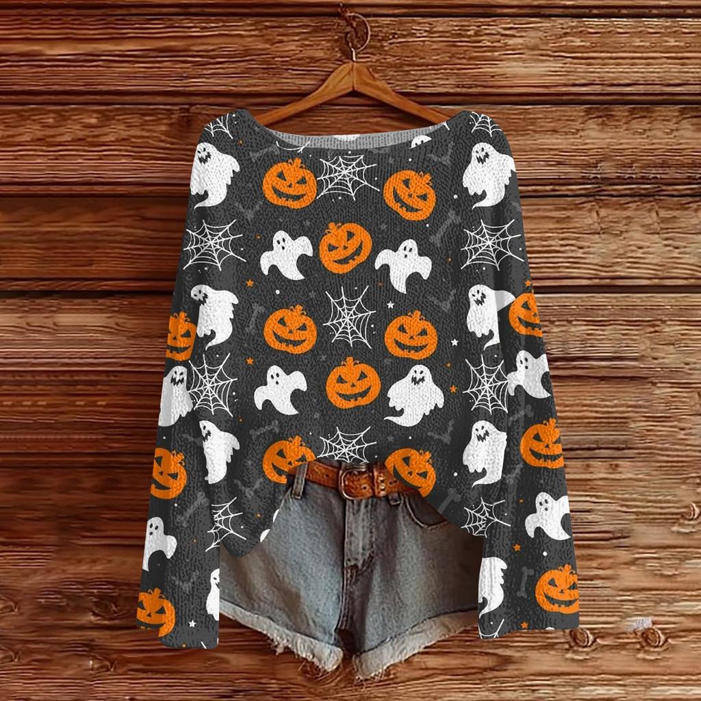 Womens Fall Sweaters Long Sleeve Print Tops Pullover Sweaters Loose Dressy Casual Basic Clothes