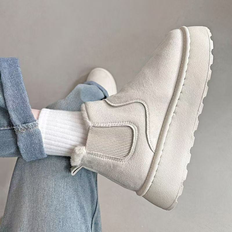 thick-soled white milk huhu snow boots women's 2025 autumn and winter new leather waterproof bread shoes piled thickened cotton shoes