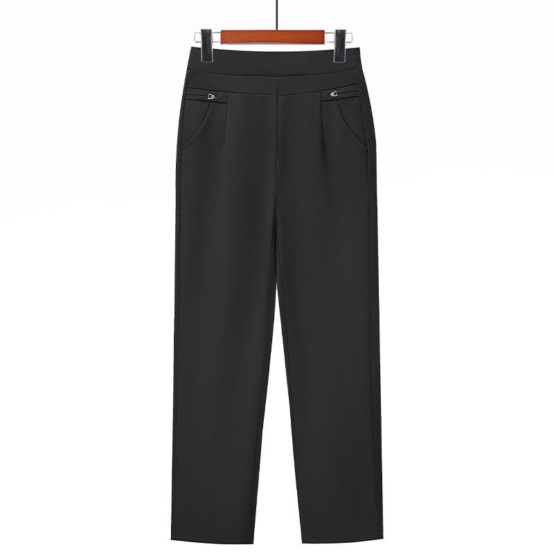 

Mom s Spring High-Waisted Straight-Leg Pants: Stylish, Versatile, Slimming Casual Long Pants for Mid-Aged Women 5XL (suggested 150-165 jin) чёрный