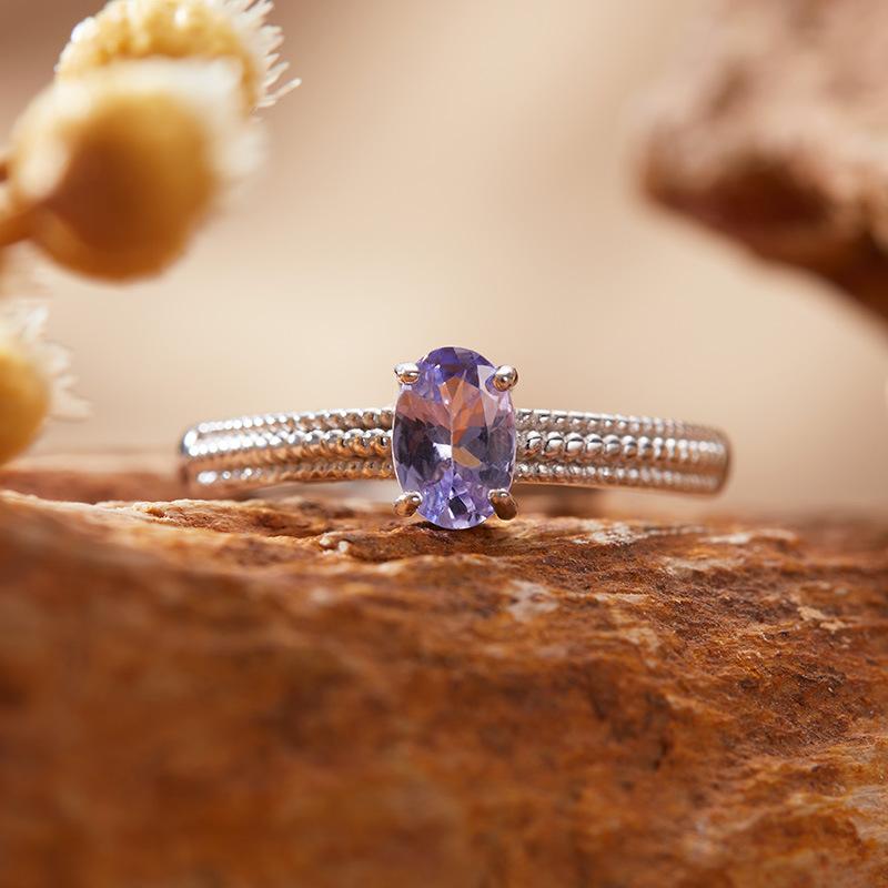 Natural Topaz Tanzanite Sapphire Color Treasure Ring Women'S S925 Sterling Silver Simple Index Finger Ring