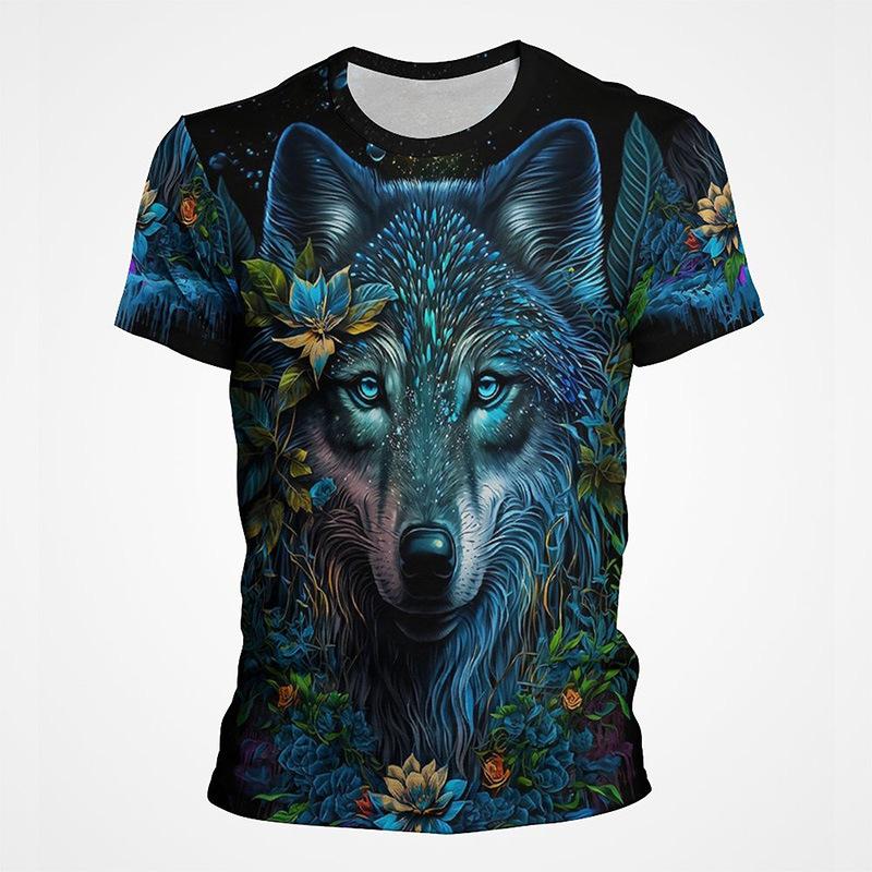 Animal Wolf 3D Digital Printed Men's Fashion Trend Round Neck Short Sleeved T-shirt