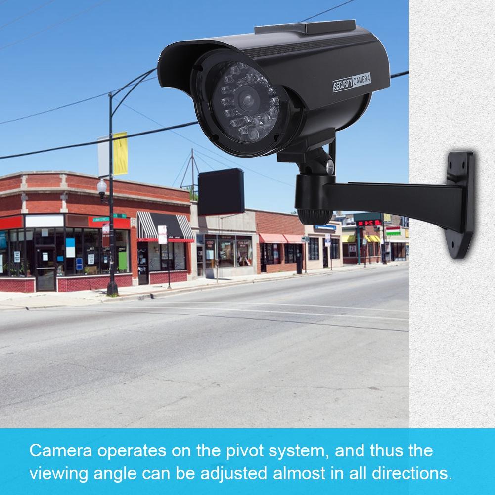 Solar Powered Fake Camera Outdoor CCTV Surveillance Security Camera LED Record(silver)