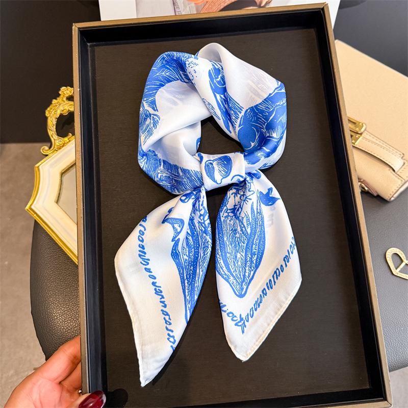 European American 70cm Small Square Imitation Silk Scarf - Printed Versatile Headscarf/Neck Protector